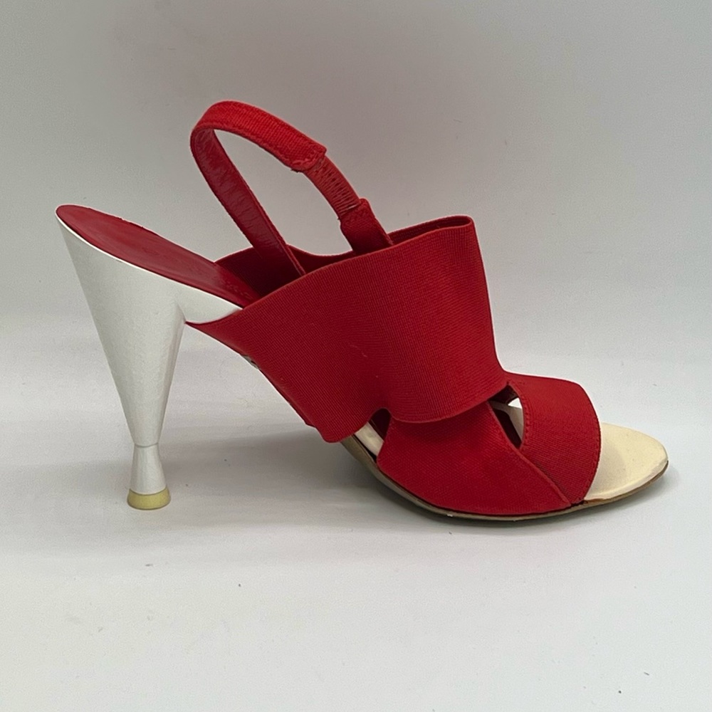 DONNA KARAN Collection Red & White Slingback Sandal EU 37 / US 7 - Picture 4 of 10